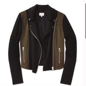 Aritzia Wilfred Montesson Olive Black Japanese Crepe Moto Jacket Women's Size 0